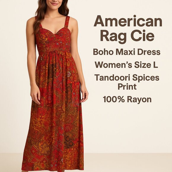 American Rag Cie Boho Maxi Dress Size L – Tandoori Spices Print - Picture 2 of 8